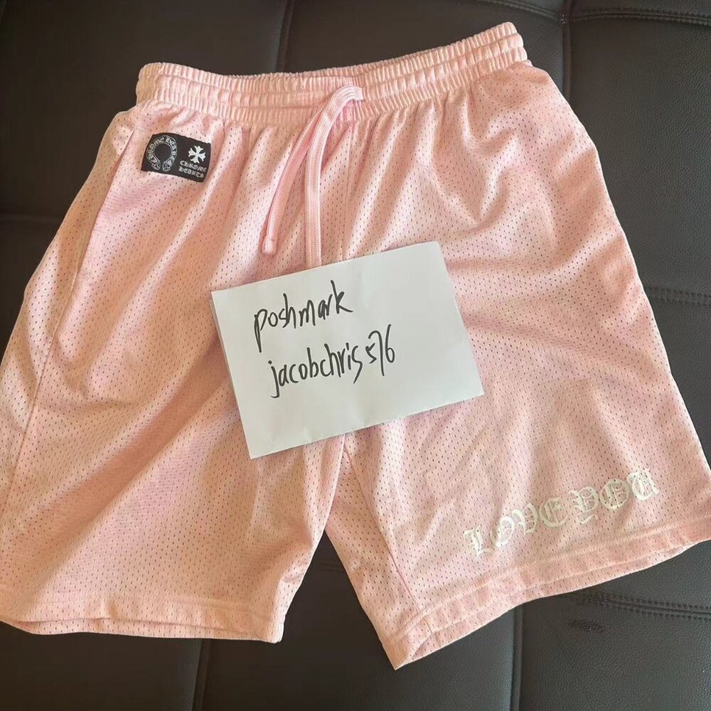 Chrome Hearts Pink LOVE YOU Mesh Varsity Shorts Pink